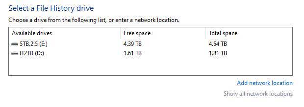 windows file history 02 select drive