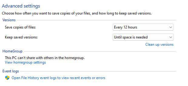 windows file history 04 advanced settings adjusted