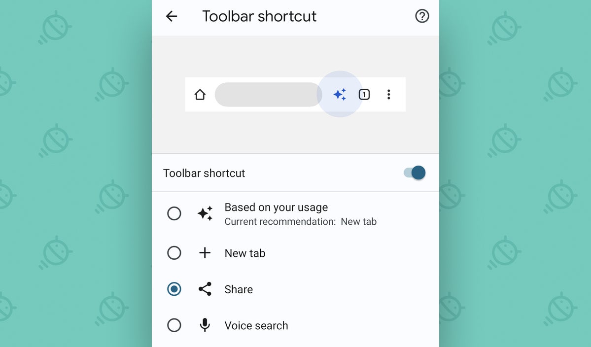 Chrome Android Shortcuts: Toolbar shortcut
