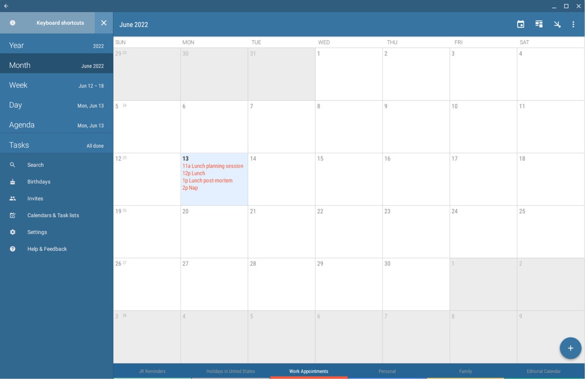 Chromebook calendar app: Month view