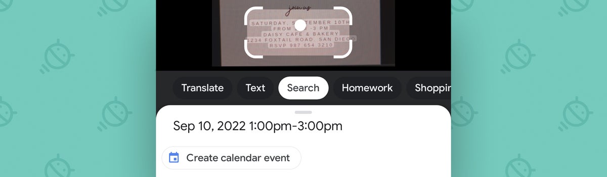 Google Lens Android: Calendar event