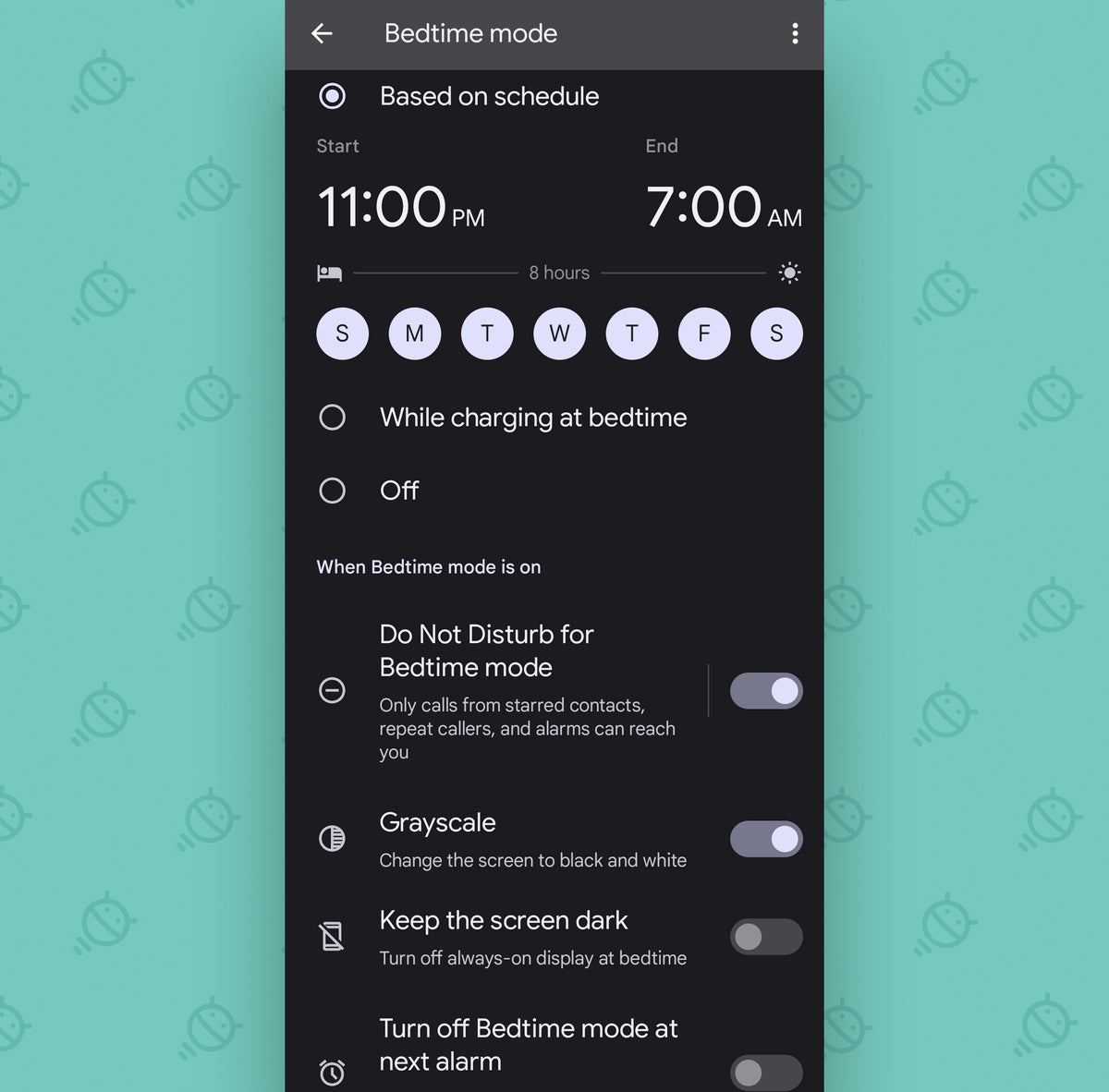 Pixel Clock app: Bedtime schedule
