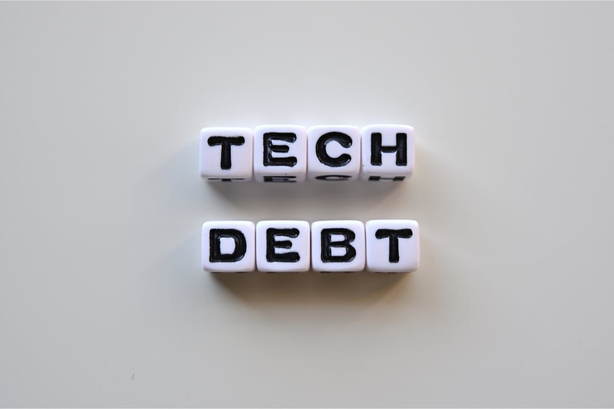 Word cube that says 'Tech Debt'