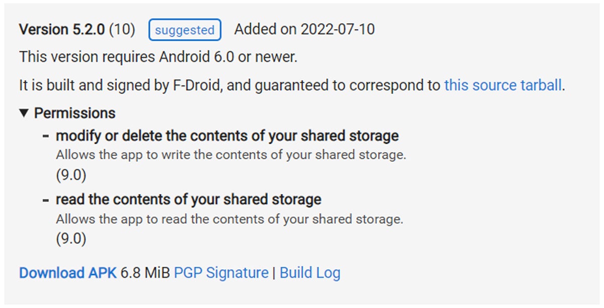 Android app permissions: F-Droid