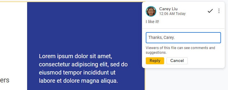 google slides 12 comment reply