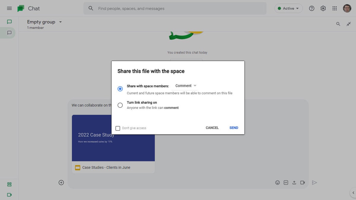 google slides 23 share google chat