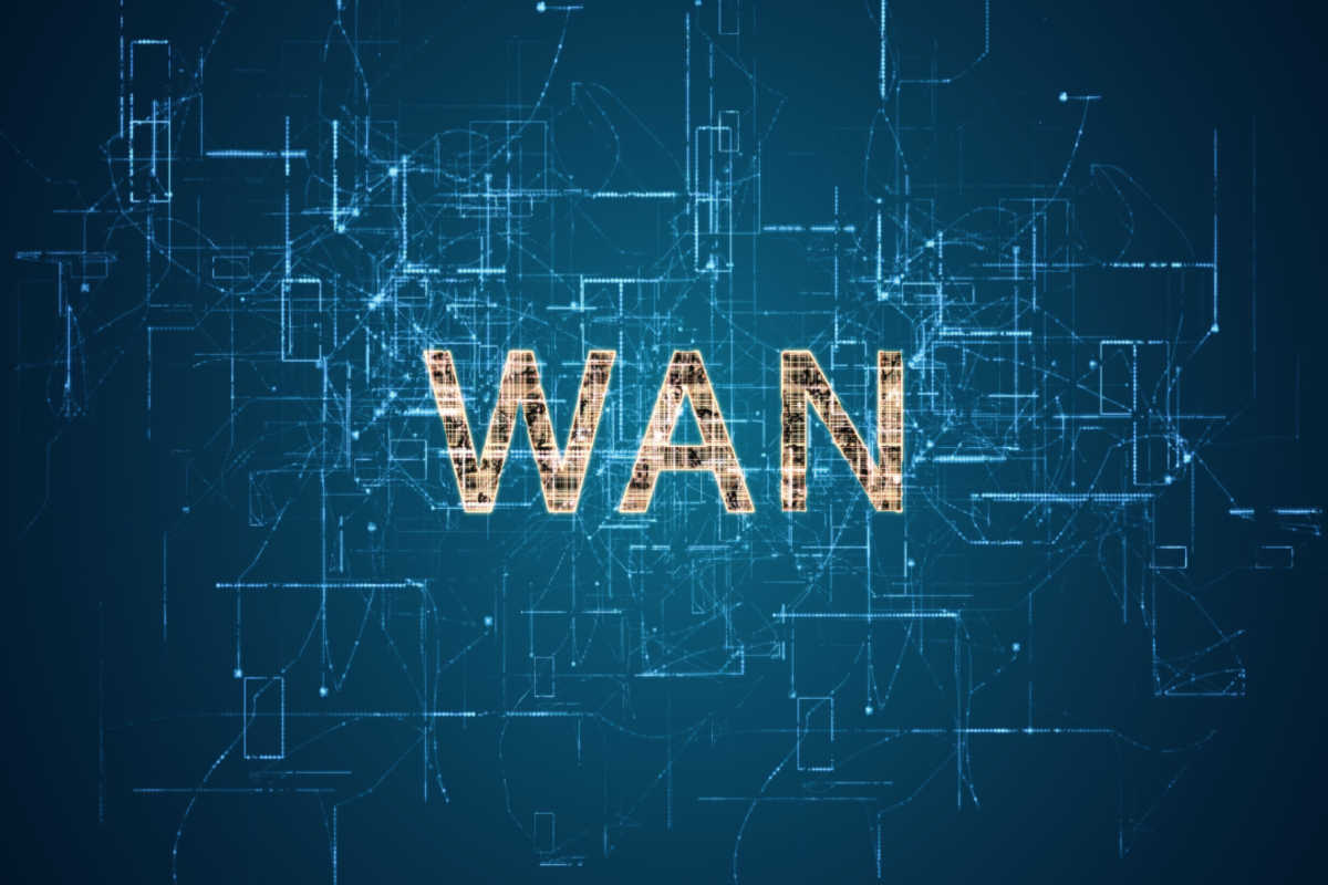 3d rendering of word ‘WAN’ with bright yellow colour on an electric current background
