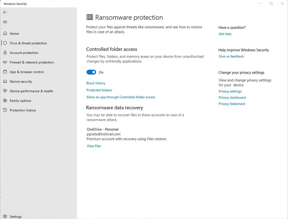 ransomware protection controlled folder access