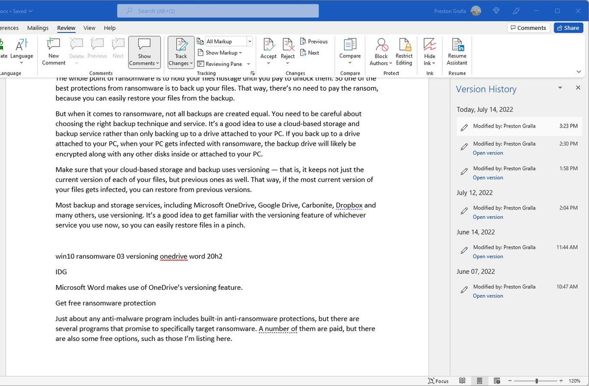win11 ransomware 03 word version history