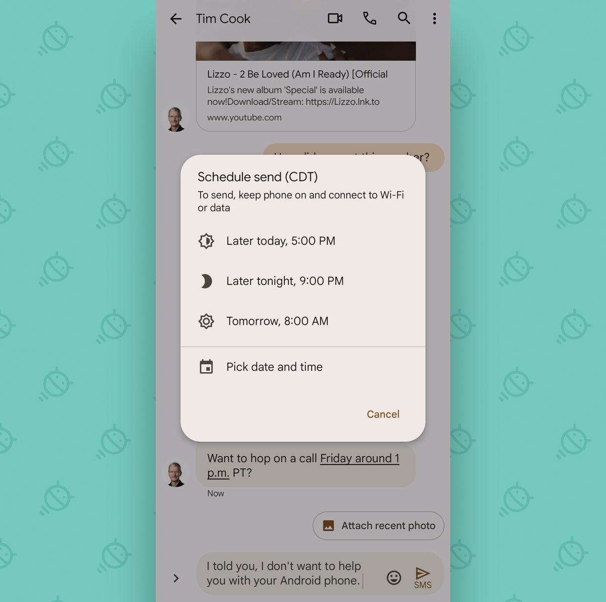 Mensajes de Google Android: programación