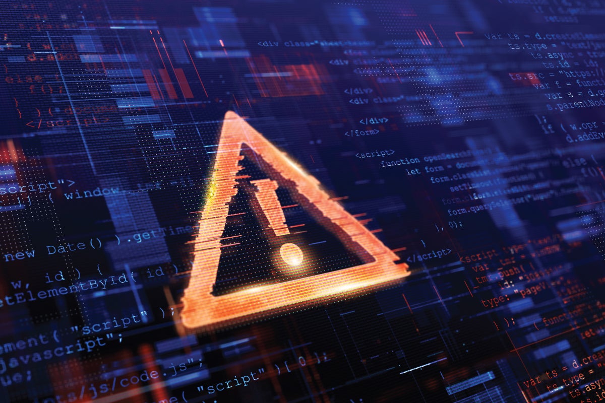computer hacked system error virus cyber attack malware concept. danger symbol. 3d rendering