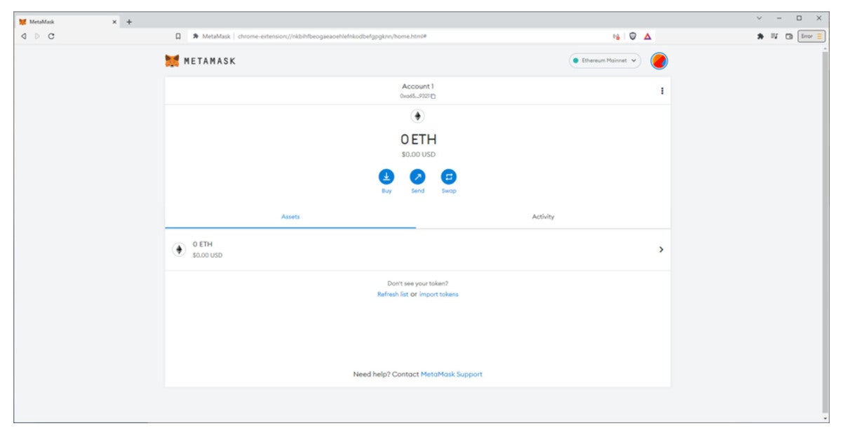 Metamask main screen