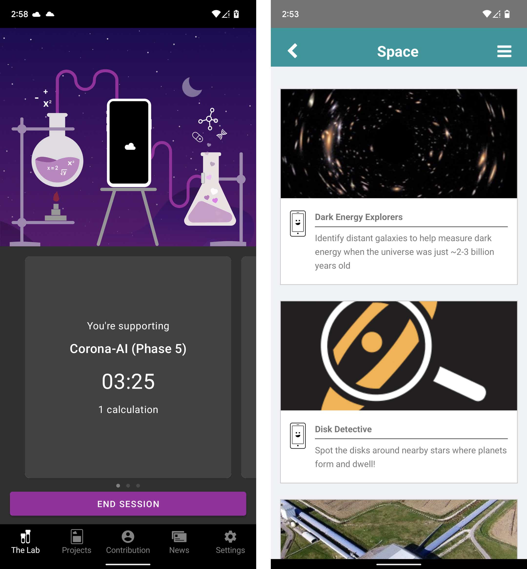 android research apps Zooniverse and DreamLab