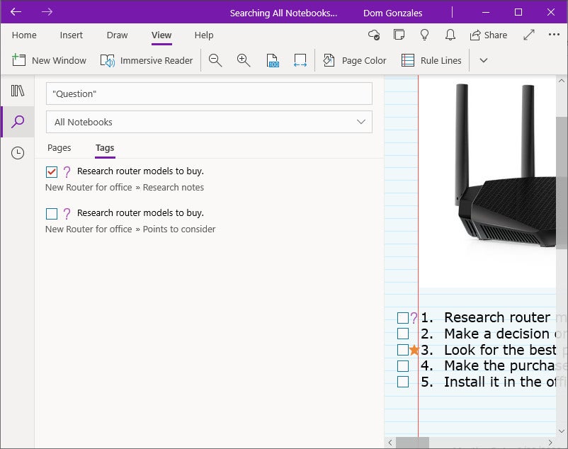 onenote 18 win10 search