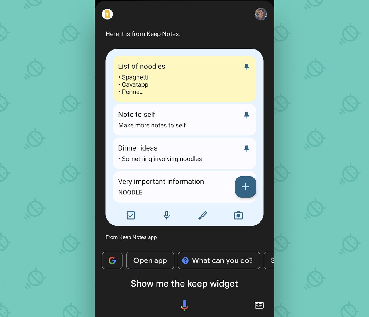 Android Widgets: Google Assistant, Keep
