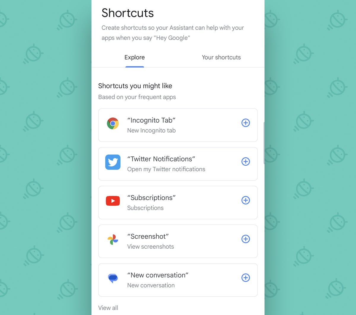 Google Assistant Android Shortcuts: Suggestions