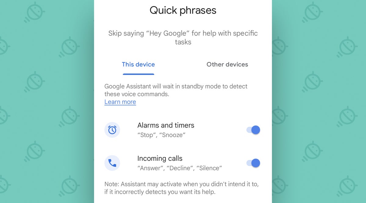 Google Pixel 7 Settings: Quick phrases