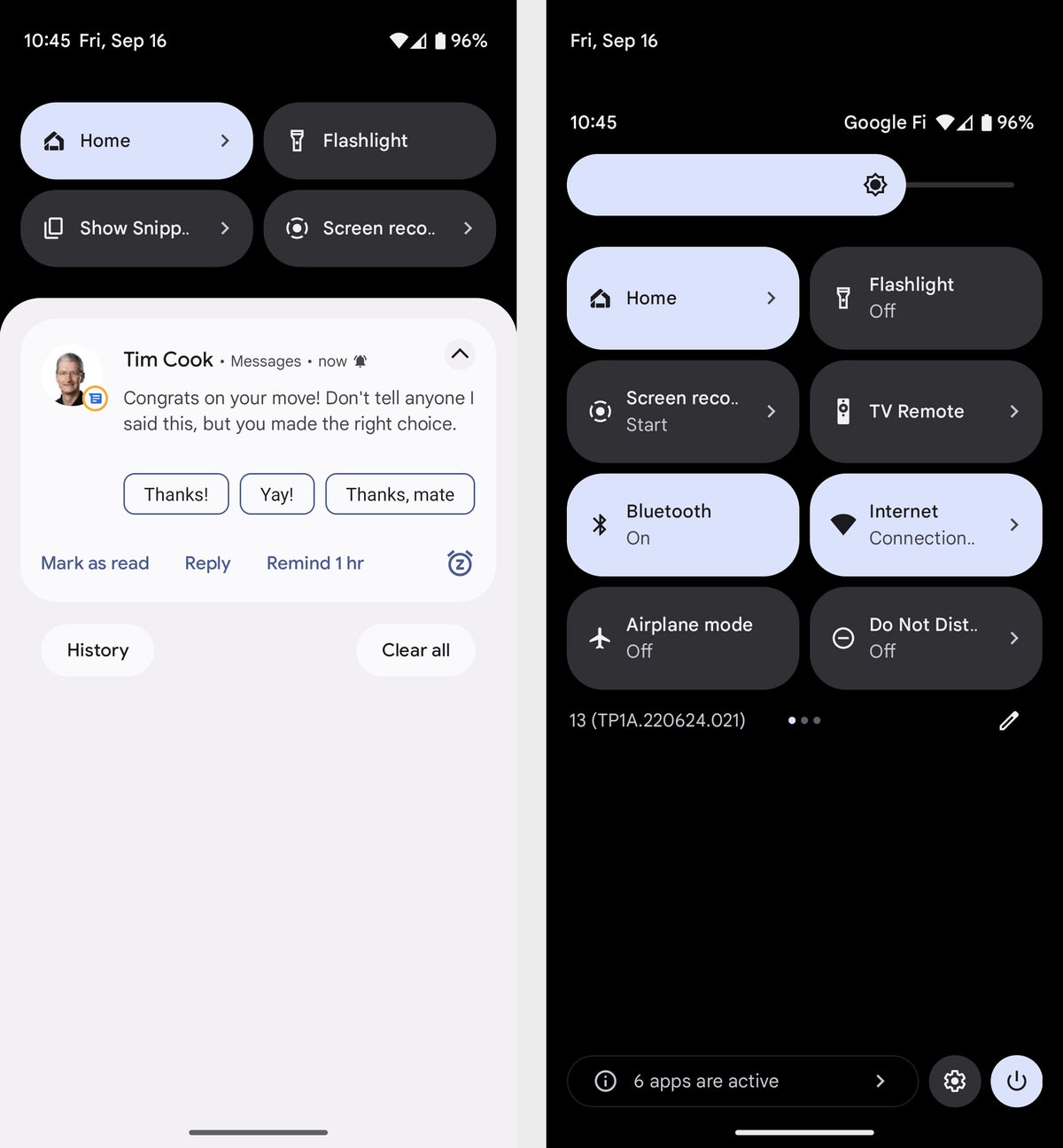 android notifications panel and quick settings panel
