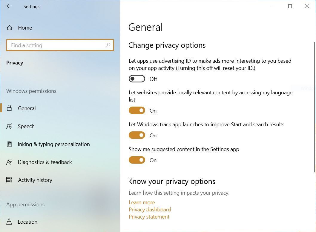 win10 privacy general privacy settings 22h2