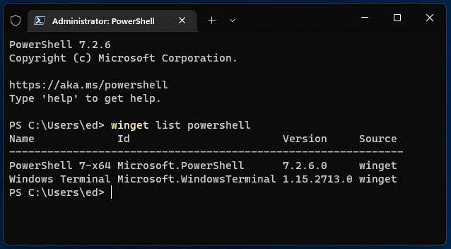 windows terminal 01 winget list powershell command