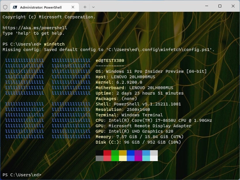 windows terminal 08 winfetch showing current settings