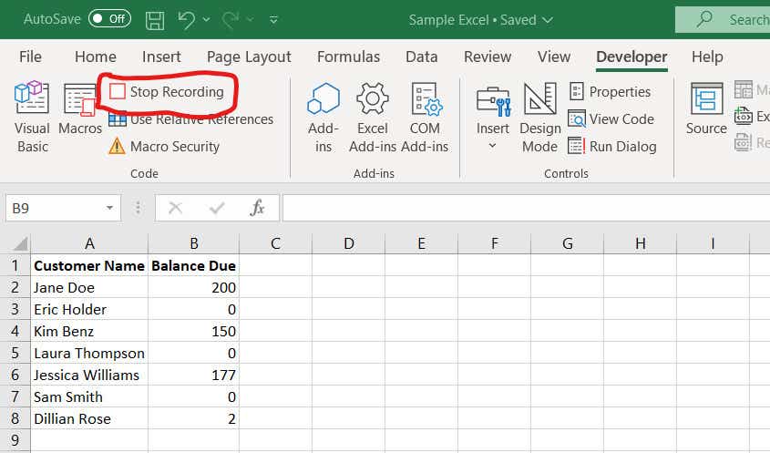 excel macros 13 stop recording