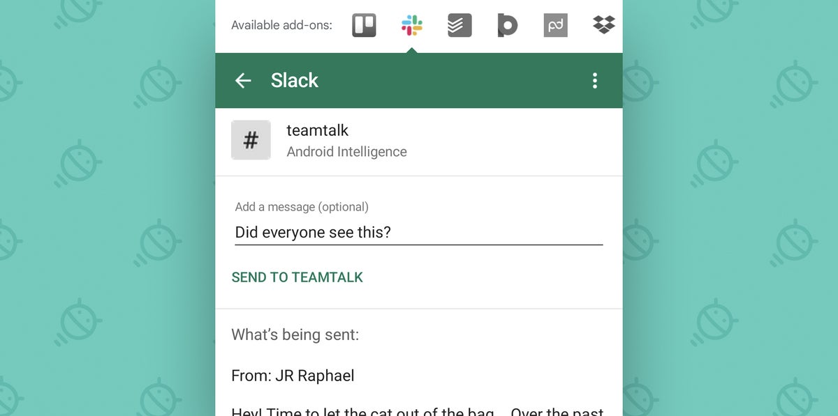 Gmail Android App Add-on: Slack