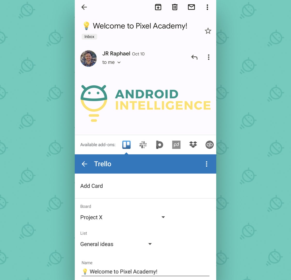 Gmail Android App Add-on: Trello