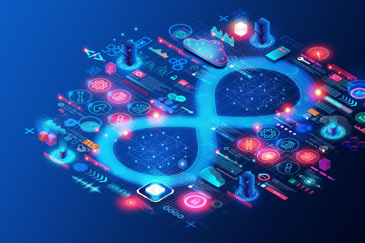 Illustration for application lifecycle management – infinity symbol for software capabilities