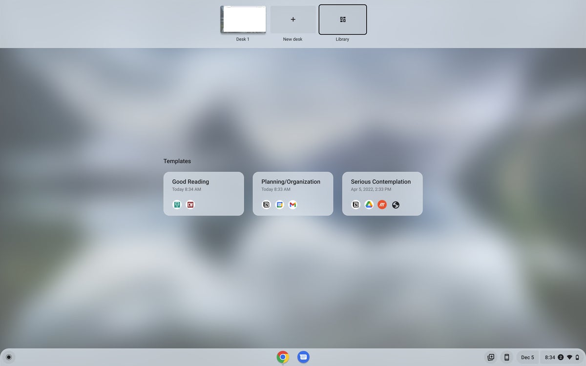 ChromeOS Virtual Desks: Templates list