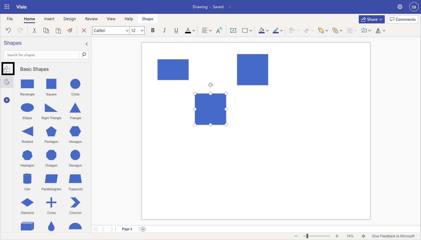 visio basic shapes panel