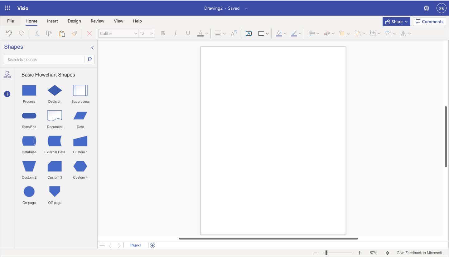 visio flowchart blank canvas