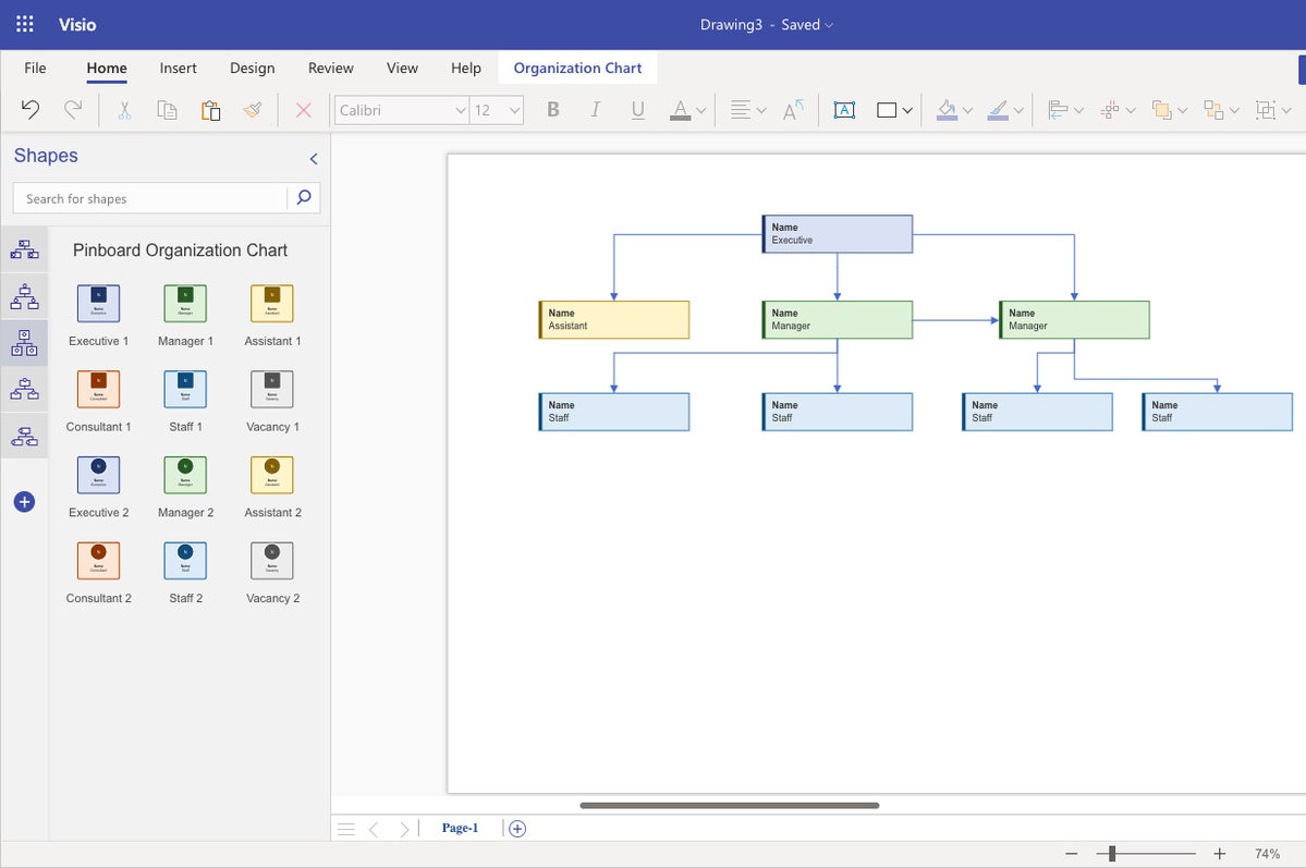 visio org chart step2 - connector lines added