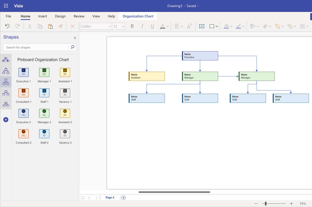 visio org chart step2 - connector lines added