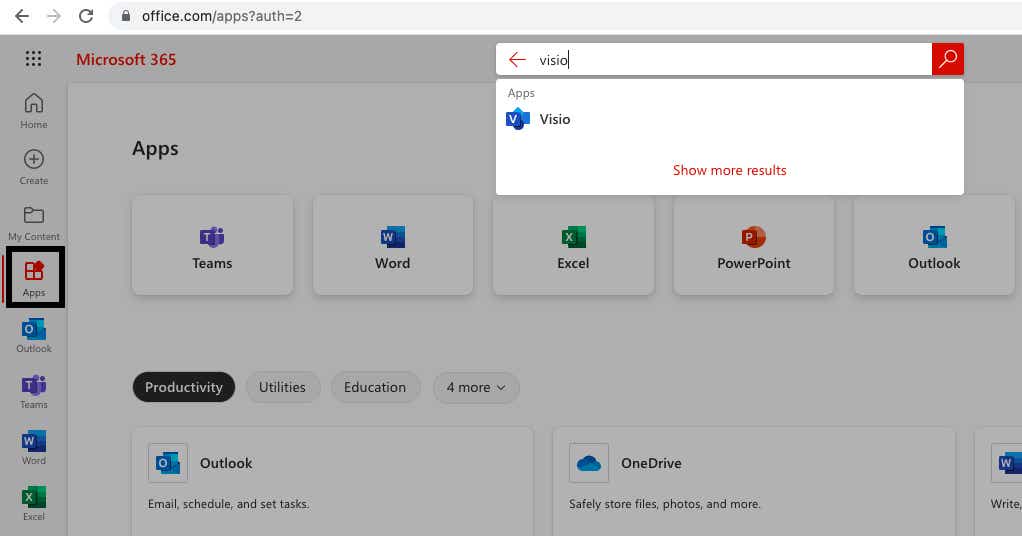 visio search m365 web