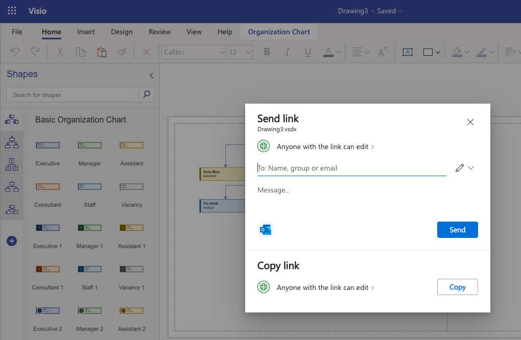 visio send link pane