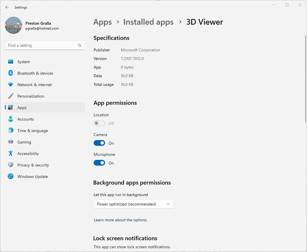 win11 privacy set app permissions 3d viewer