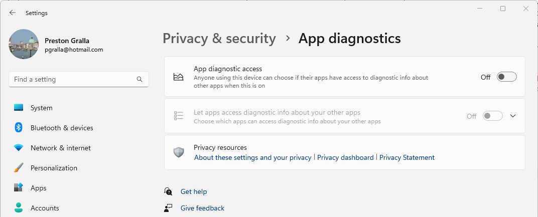 win11 privacy turn off app diagnostics