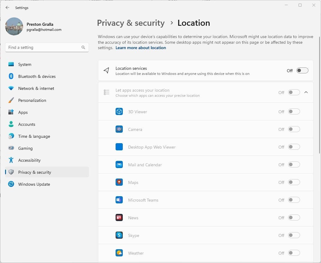 win11 privacy turn off location tracking