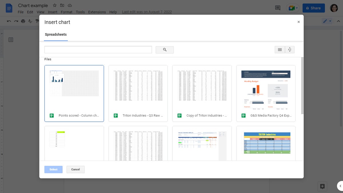 google docs 03 embed chart from sheets