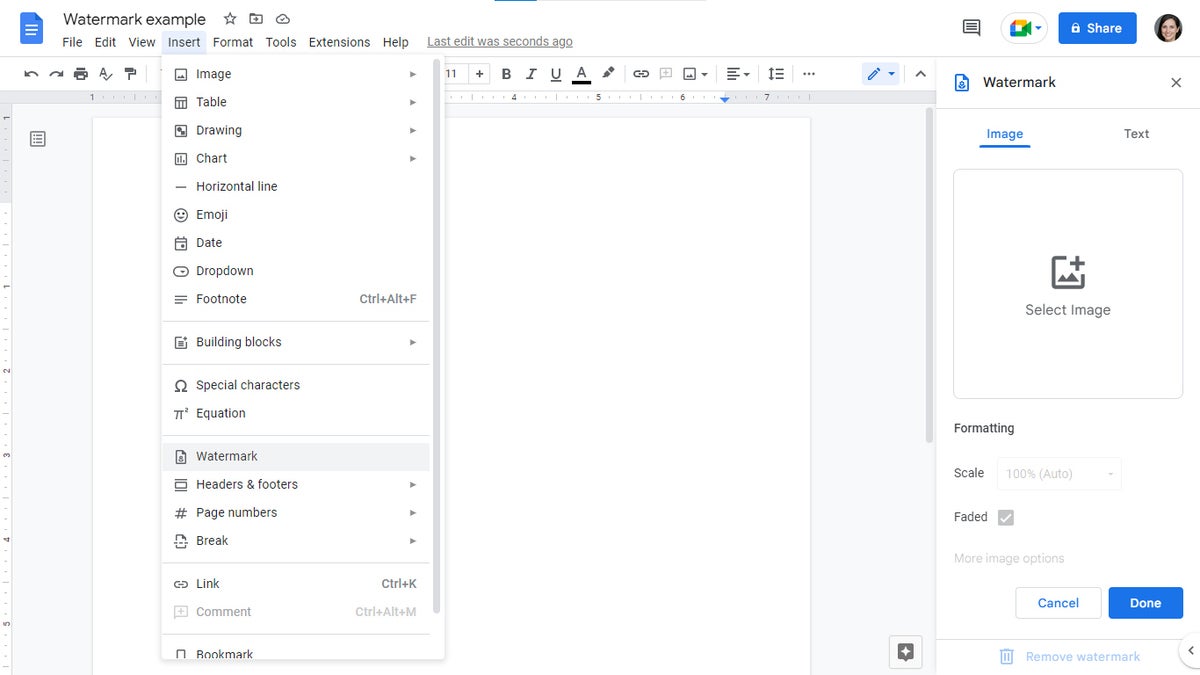 google docs 13 insert watermark