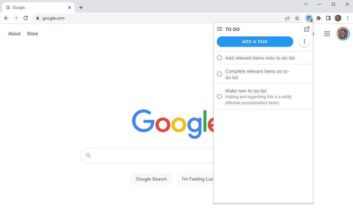 Google Tasks pop-up