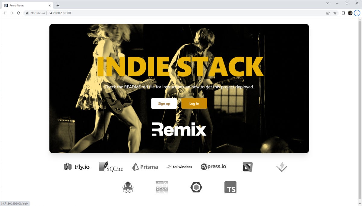 A screenshot of a Remix full-stack JavaScript application.
