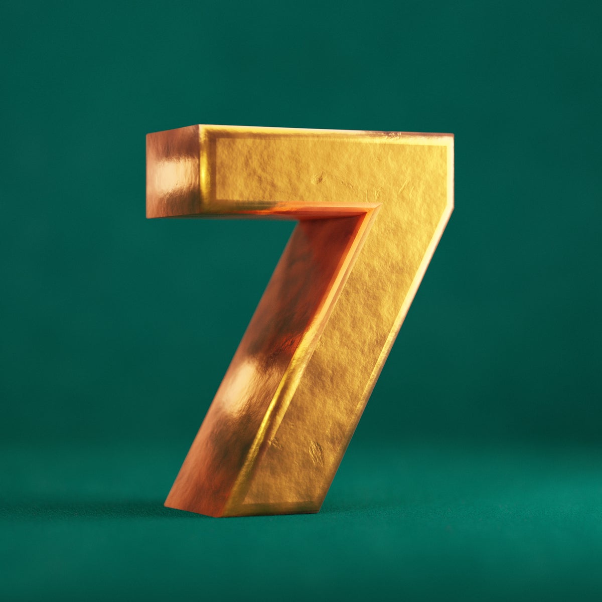 Lucky number 7. Gold number on dark green background.
