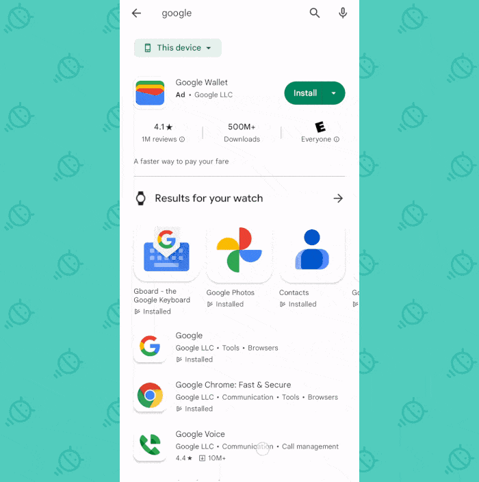 Google Play Store Android: Long-press install