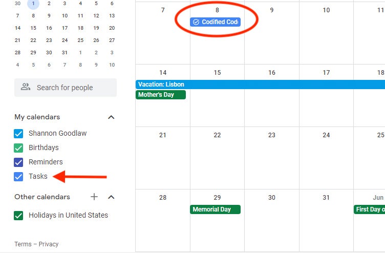 google tasks 11 tasks on calendar