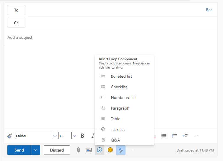 microsoft loop 02 insert component outlook