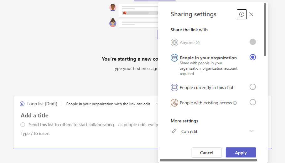 microsoft loop 09 component sharing settings teams