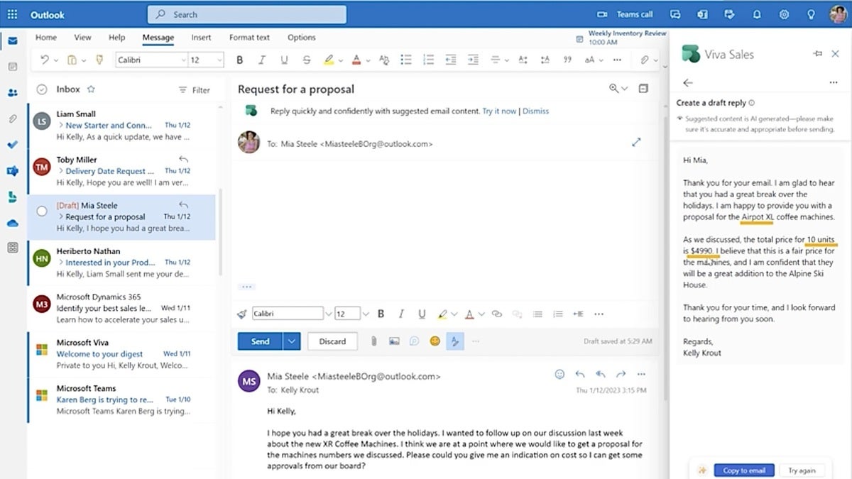 microsoft viva sales email response suggestion