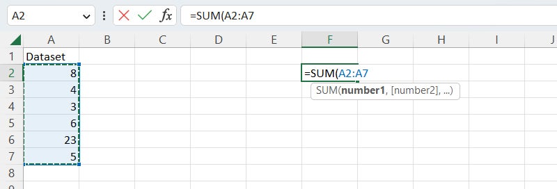 excel formulas 07 sum function cell range selected